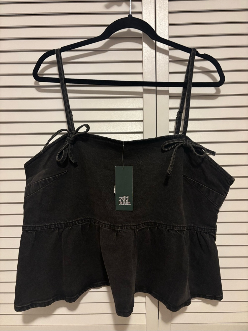 wild fable Black Tie-Shoulder Peplum Cami